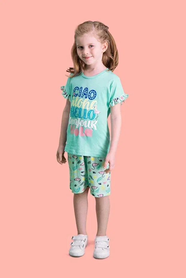 Детские шорты для девочек с принтом Rolypoly Aloha Mint Green, Mint Green Roly Poly