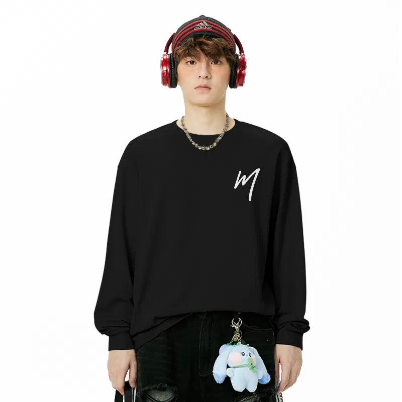 Детская футболка с длинным рукавом Ма Lifestyle Joyful Back Logo MINISO, Heavyweight Black — фото 4