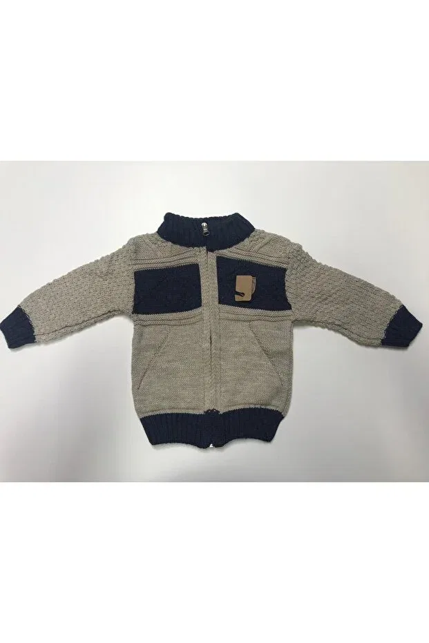 Детский кардиган для мальчиков с ромбовидным принтом Winter Knitwear Argyle Patterned Judge Collar Zipper Pocket Boys Sweatshirt Cardigan Baby Slon Kids Clup, Beige-Blue