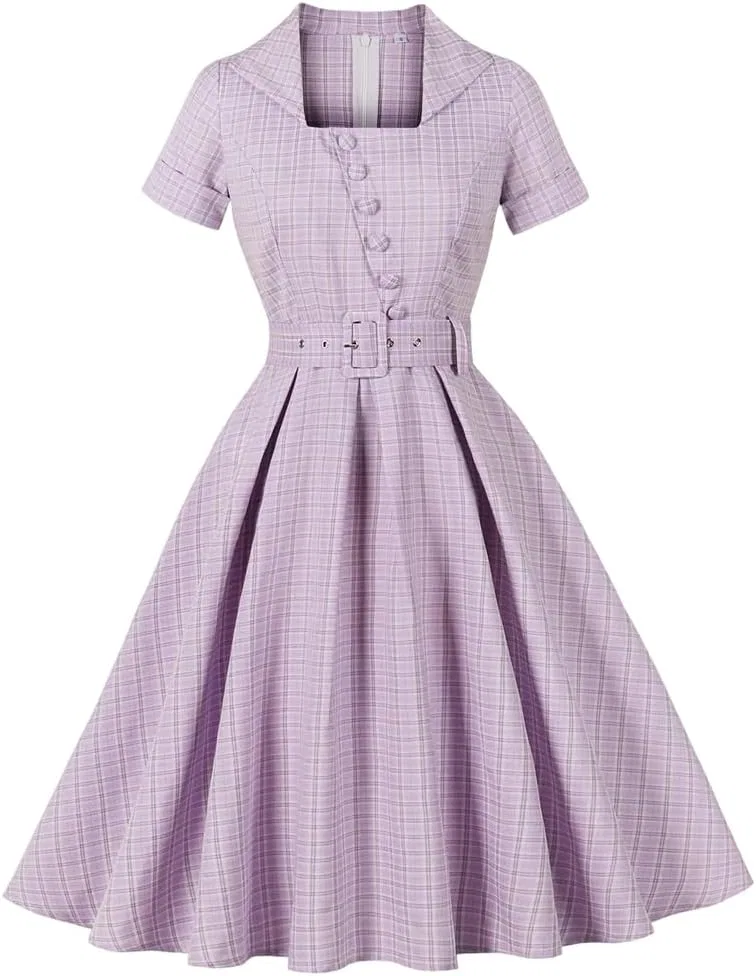 Женское платье миди с V-образным вырезом Retro, Purple