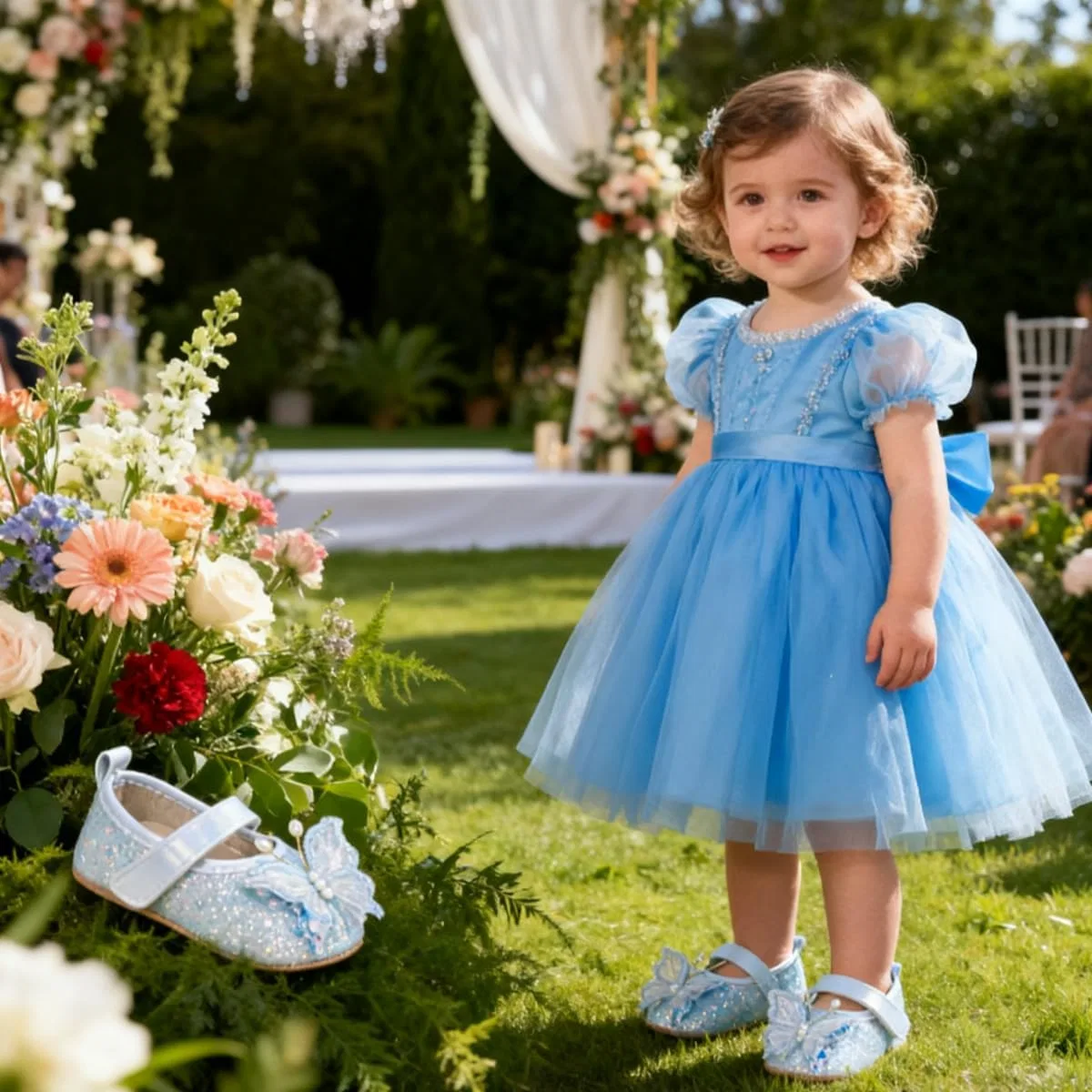 Детские туфли Мэри Джейн для девочек с бантом HsdsBebe, Blue — фото 2