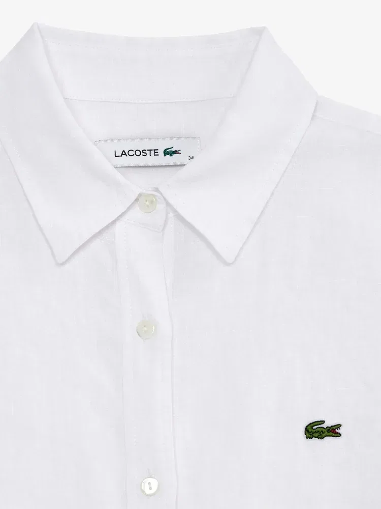 Женская рубашка из льна, Regular Fit LACOSTE, White — фото 3
