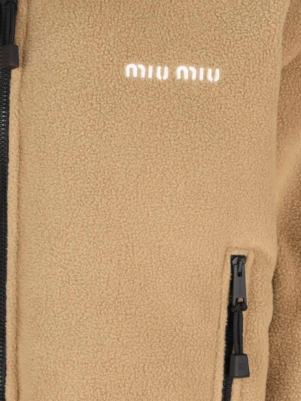 Флисовая куртка с вышитым логотипом Miu Miu, бежевый — фото 3