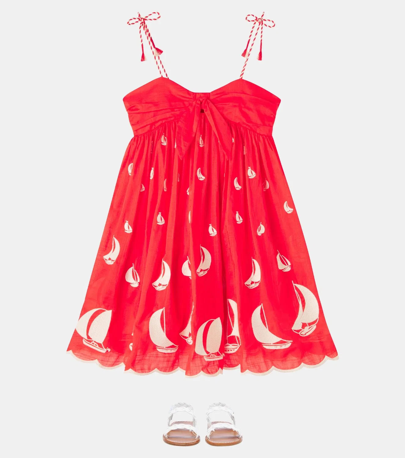 Платье хлопковое с принтом Zimmermann Kids, красный — фото 2