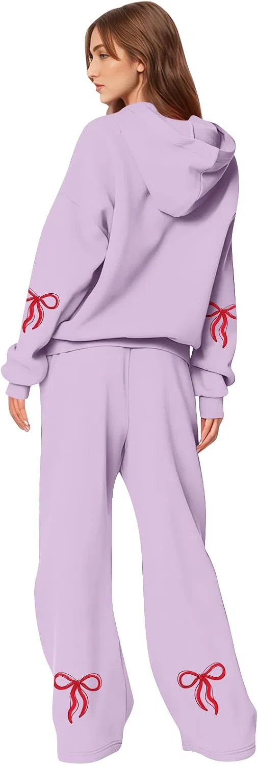 Женский комплект из свитшота и брюк с бантом, Spandex, фиолетовый
