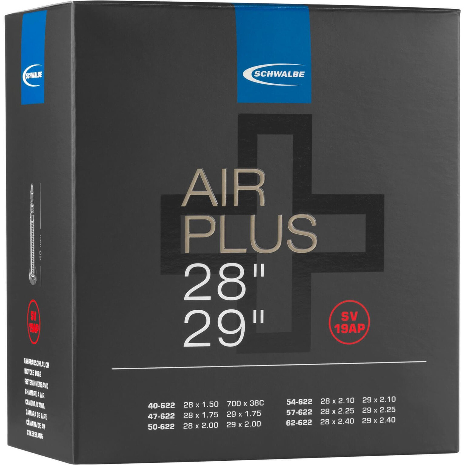 

Шланг SV19 29 дюймов Air Plus SCHWALBE, черный / черный / черный
