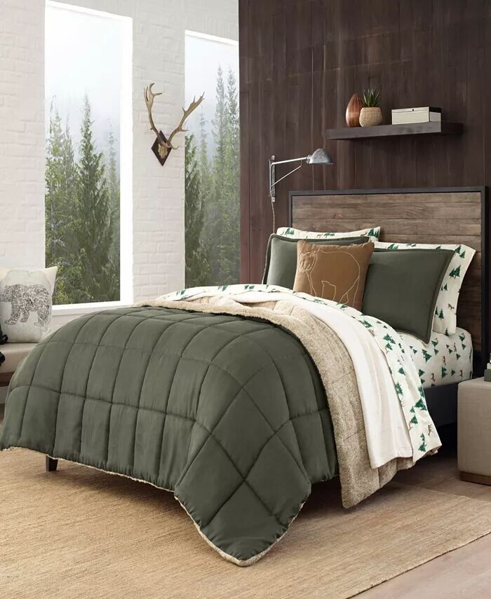

Двусторонний комплект одеял Sherwood из микрозамши Sherpa, полный/королевский размер Eddie Bauer, зеленый