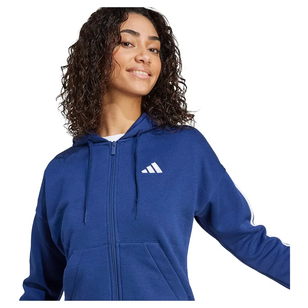 Худи на молнии Adidas Essentials 3 Stripes Fleece, синий — фото 4