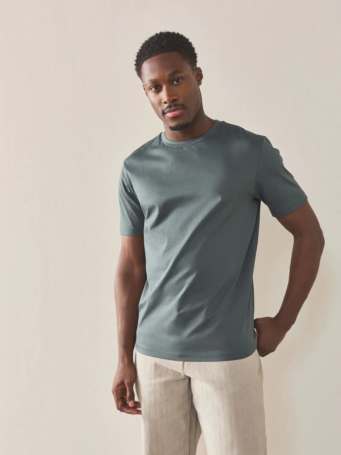 Футболка с круглым вырезом, Slim Fit, Signature SUPIMA Next, глубокий зеленый