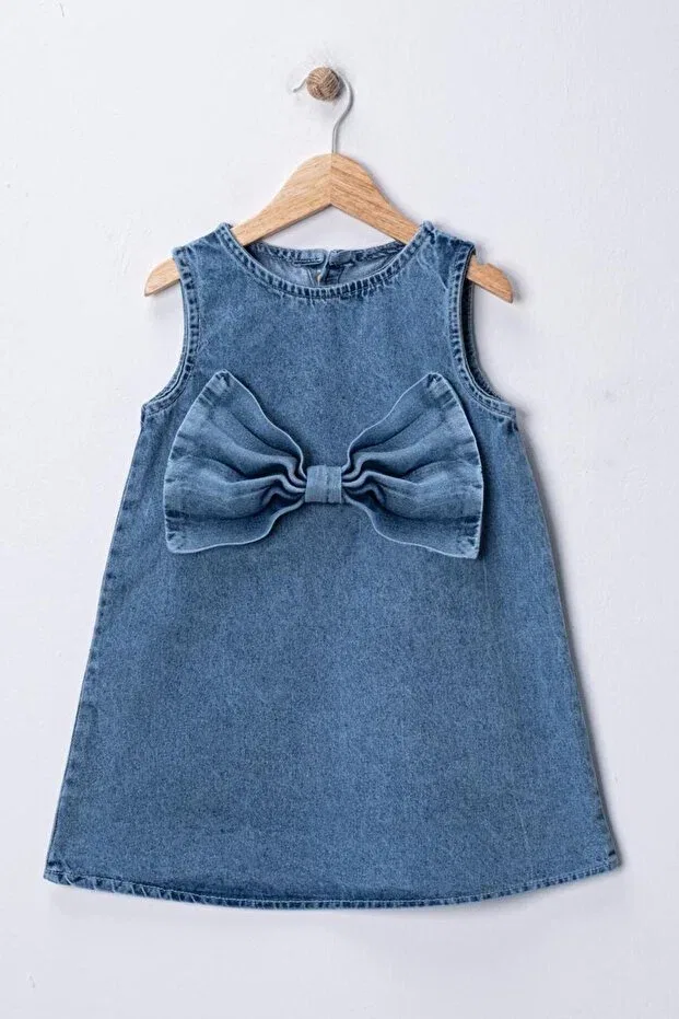 Детское платье джинсовое без рукавов с бантом Tiny Golden, Blue Jeans