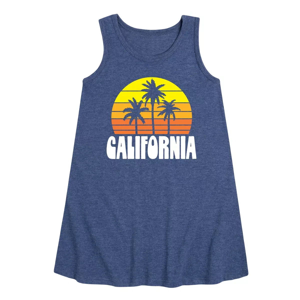 Детское платье-трапеция без рукавов California Retro Sunset Instant Message, Heather Navy