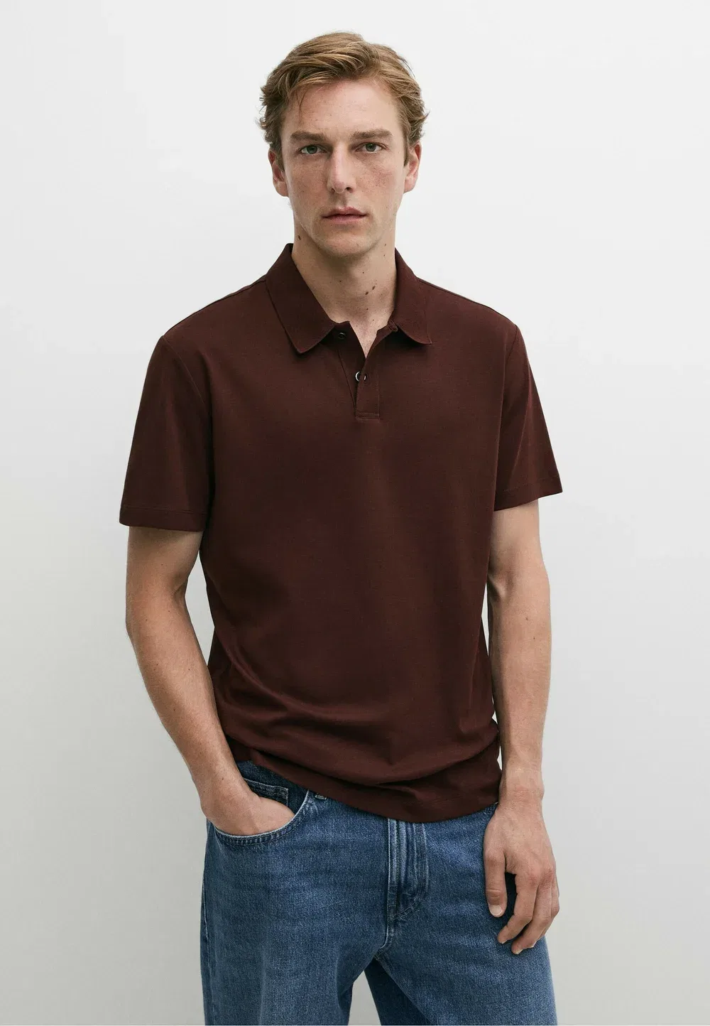 Поло с коротким рукавом из 100% хлопка - рубашка поло Massimo Dutti, Brown