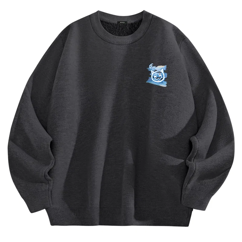 Детское джемпер с начесом и флисовой подкладкой MINISO, Dark Gray (B Graffiti Blue Bear Chest Logo)