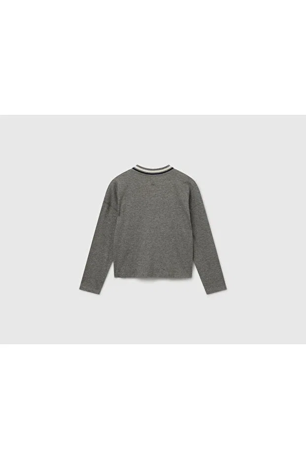Детский лонгслив для девочек с вышивкой пайетками United Colors Of Benetton, Gray — фото 2