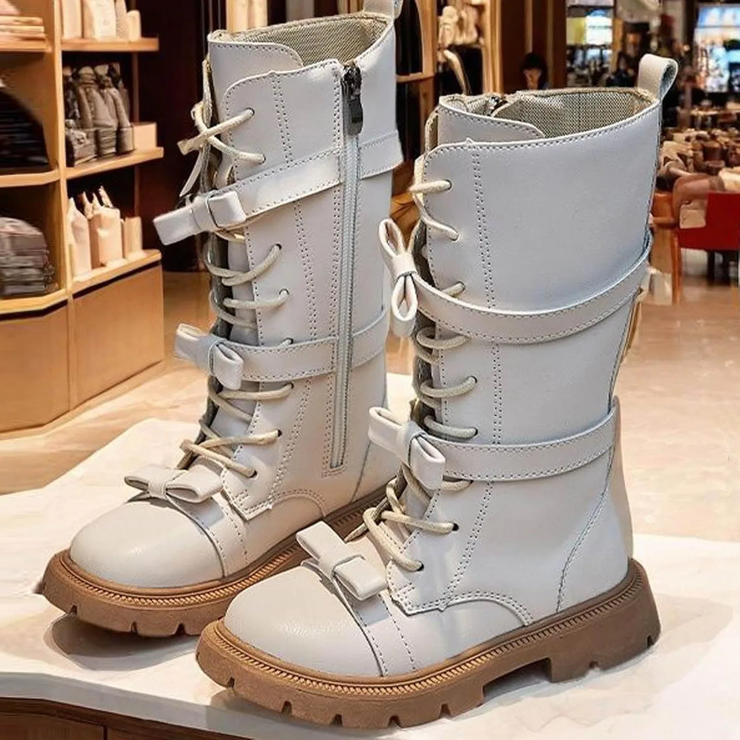 Детские ботинки на шнуровке с бантом Zzalalana, Beige — фото 2