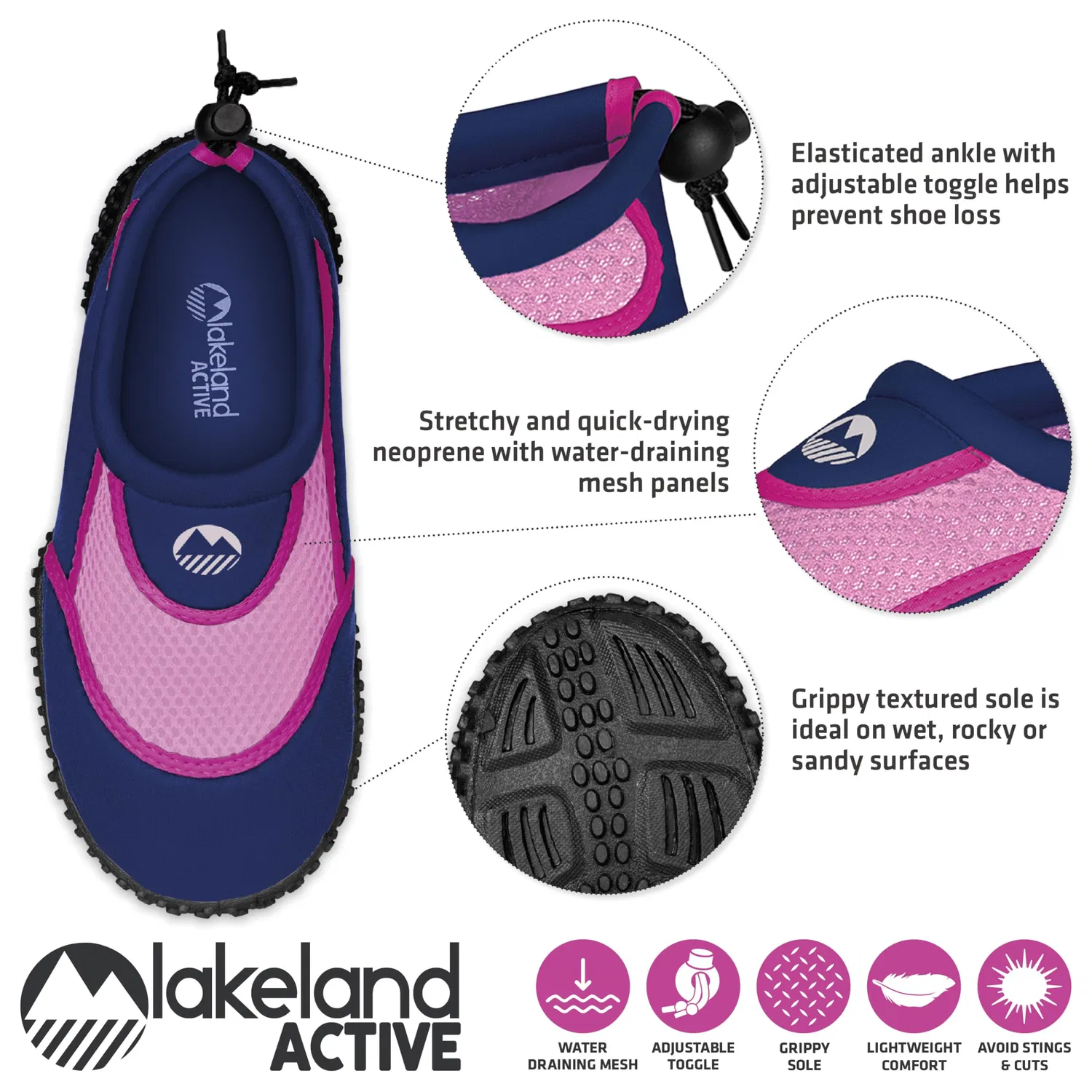 Детские водные туфли для мальчиков с закрытым носком Eden Lakeland Active, Navy Rose — фото 3