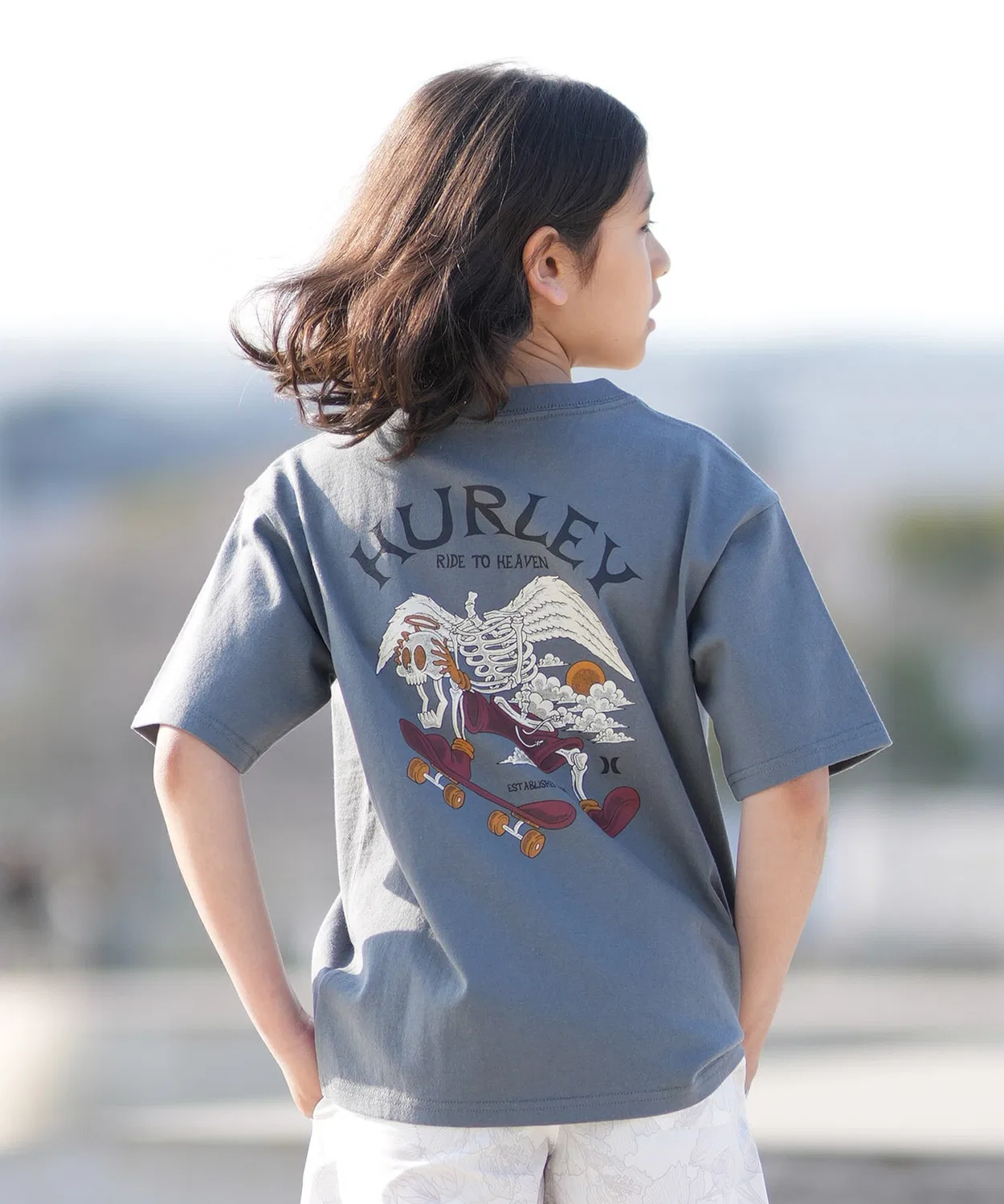 Детская футболка с принтом на спине Oversize Hurley, Grayish Blue