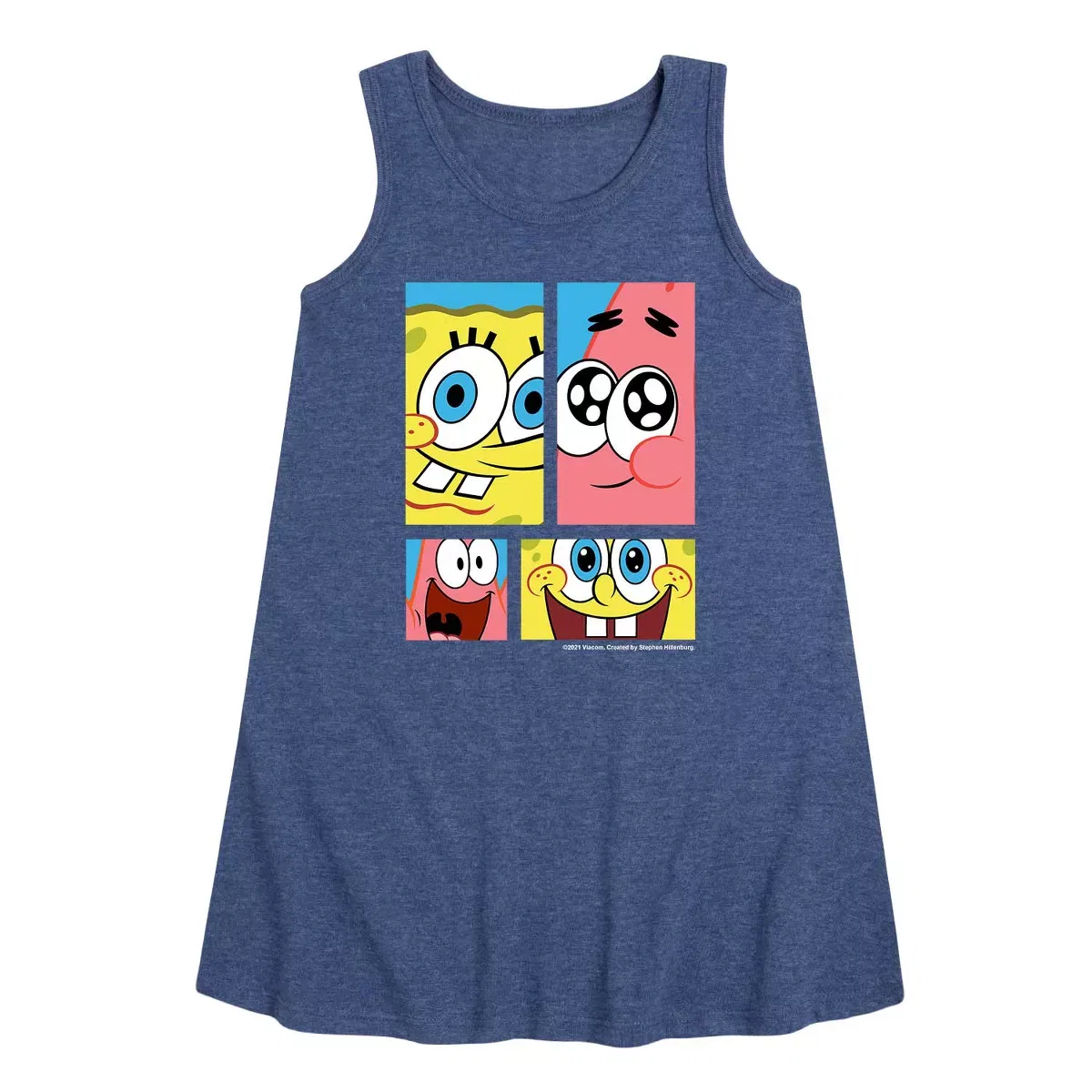 Детское платье-трапеция без рукавов SpongeBob SquarePants Character Grid, Heather Navy