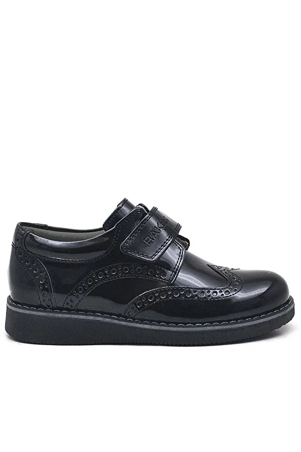 Детские классические туфли для мальчиков на липучке Hidra black patent leather Rakerplus, Черный — фото 3