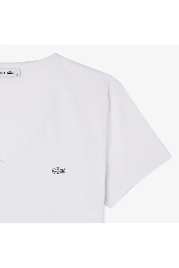 Футболка Lacoste с V-образным вырезом, Slim Fit, Белая — фото 4