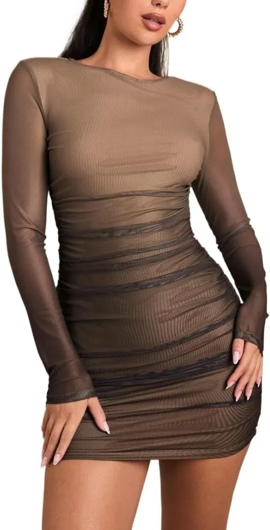 Женское повседневное платье миди bodycon с длинным рукавом, Multicolor