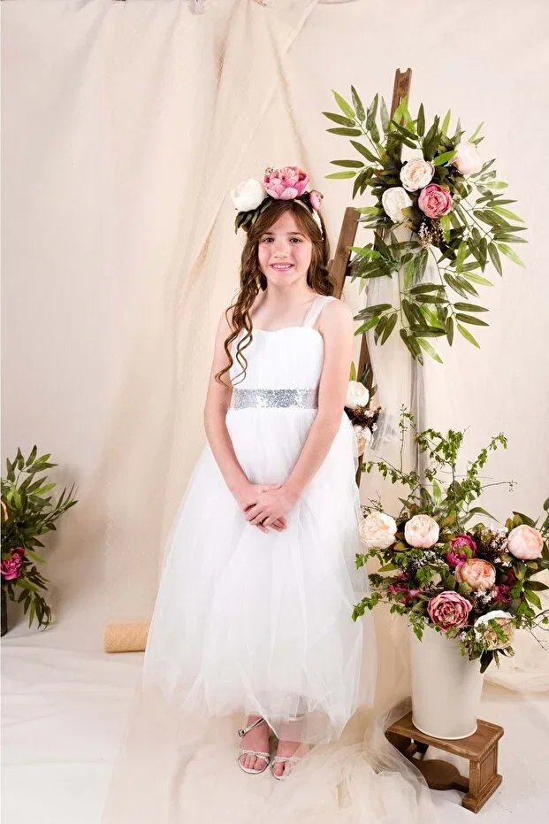 Детское платье для девочек сатиновое Back gipeli tutu skirt Mnk, White — фото 4