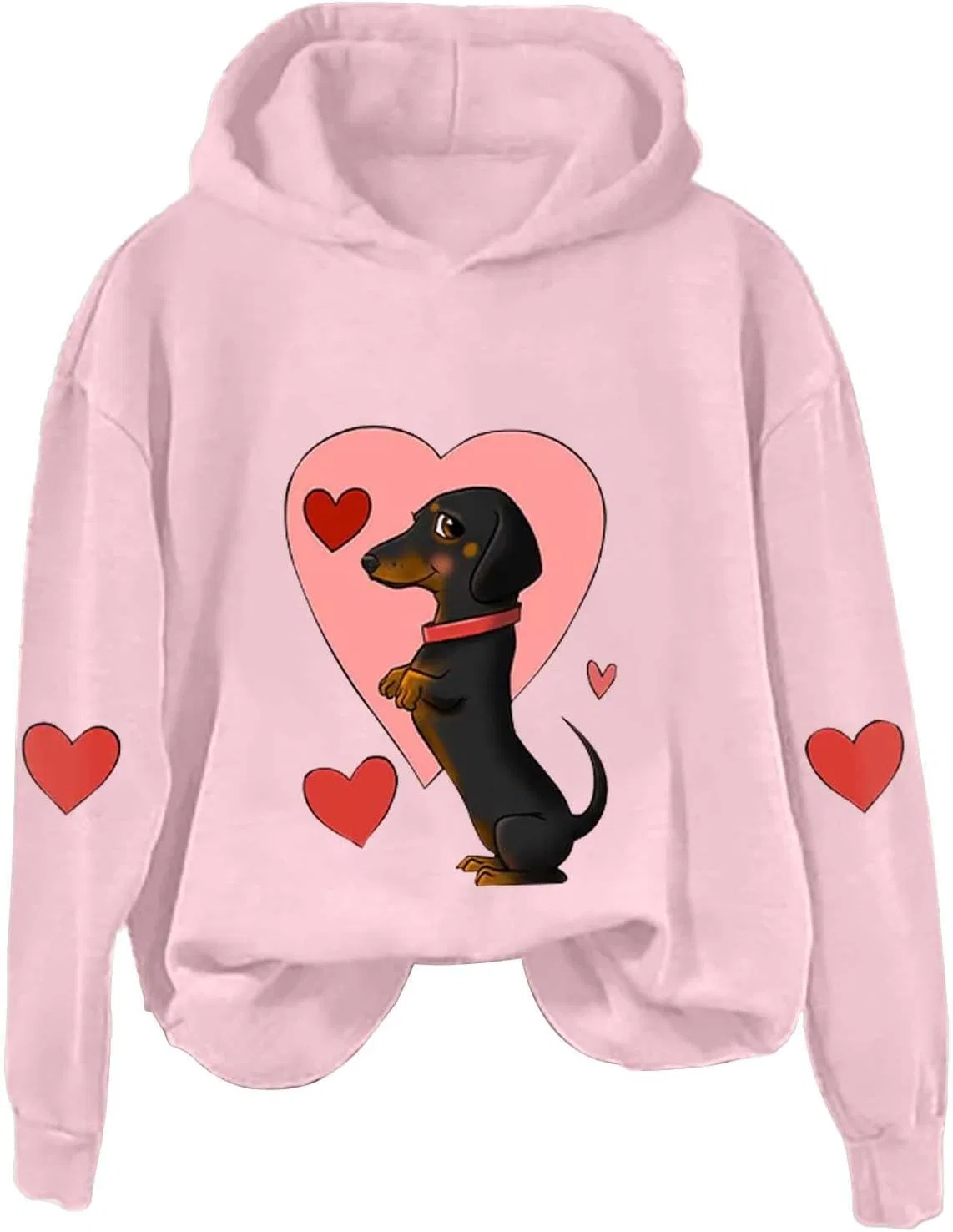 Женский свитшот с принтом Dachshund Hoodie, розовый — фото 4