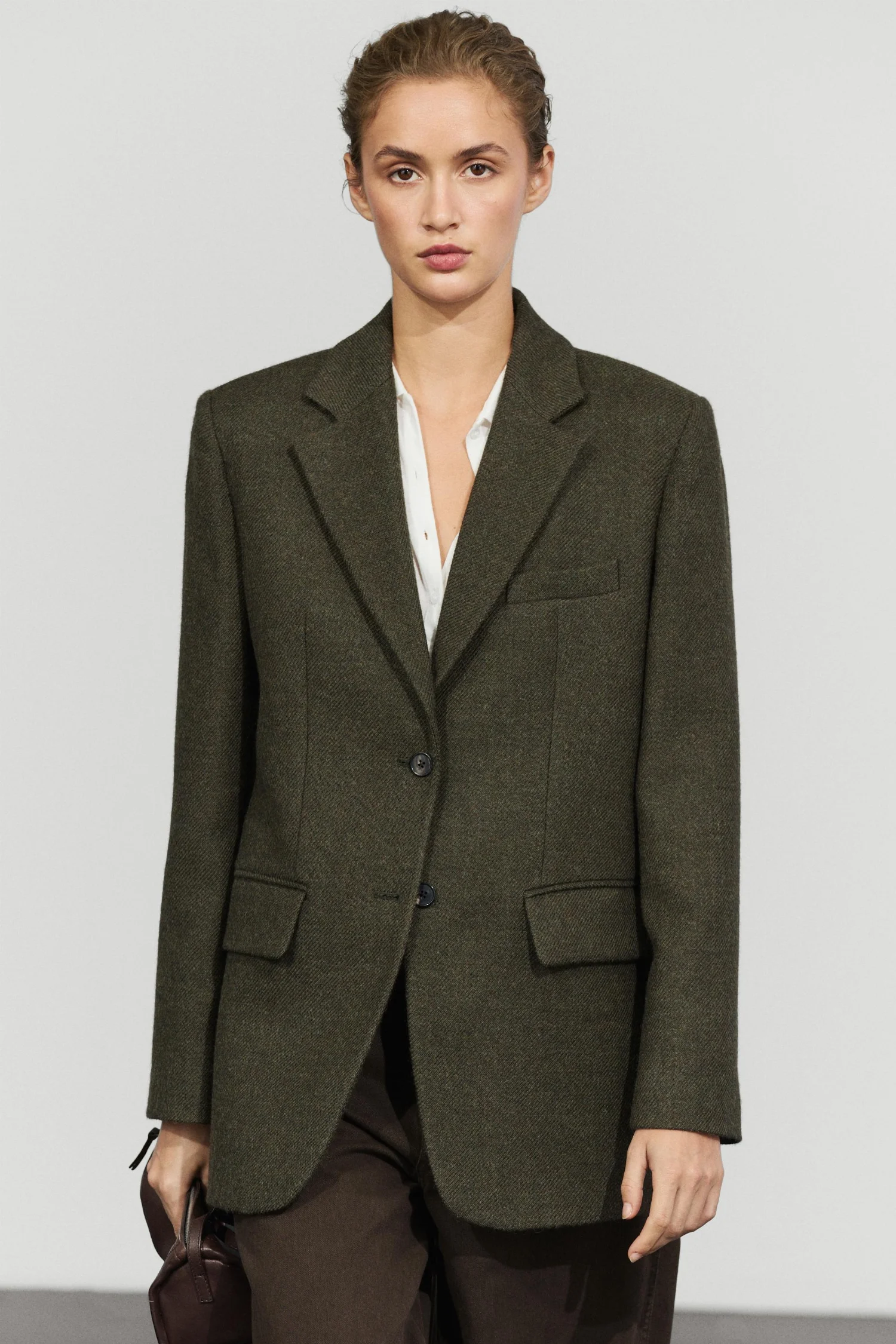 Пиджак Massimo Dutti 100% Melange Wool, светлый хаки — фото 2