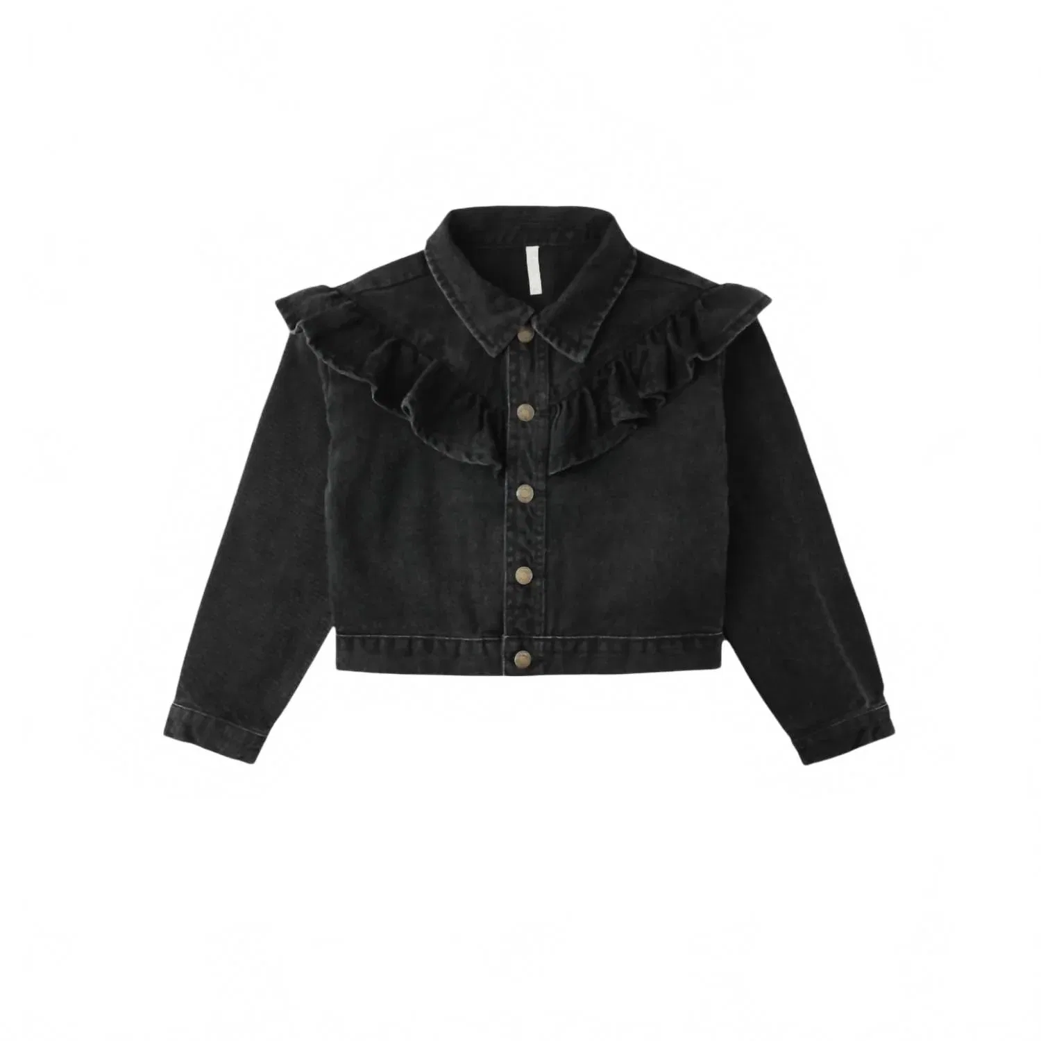 Детская джинсовая куртка для девочек с воланами Rylee + Cru, Washed Black — фото 2