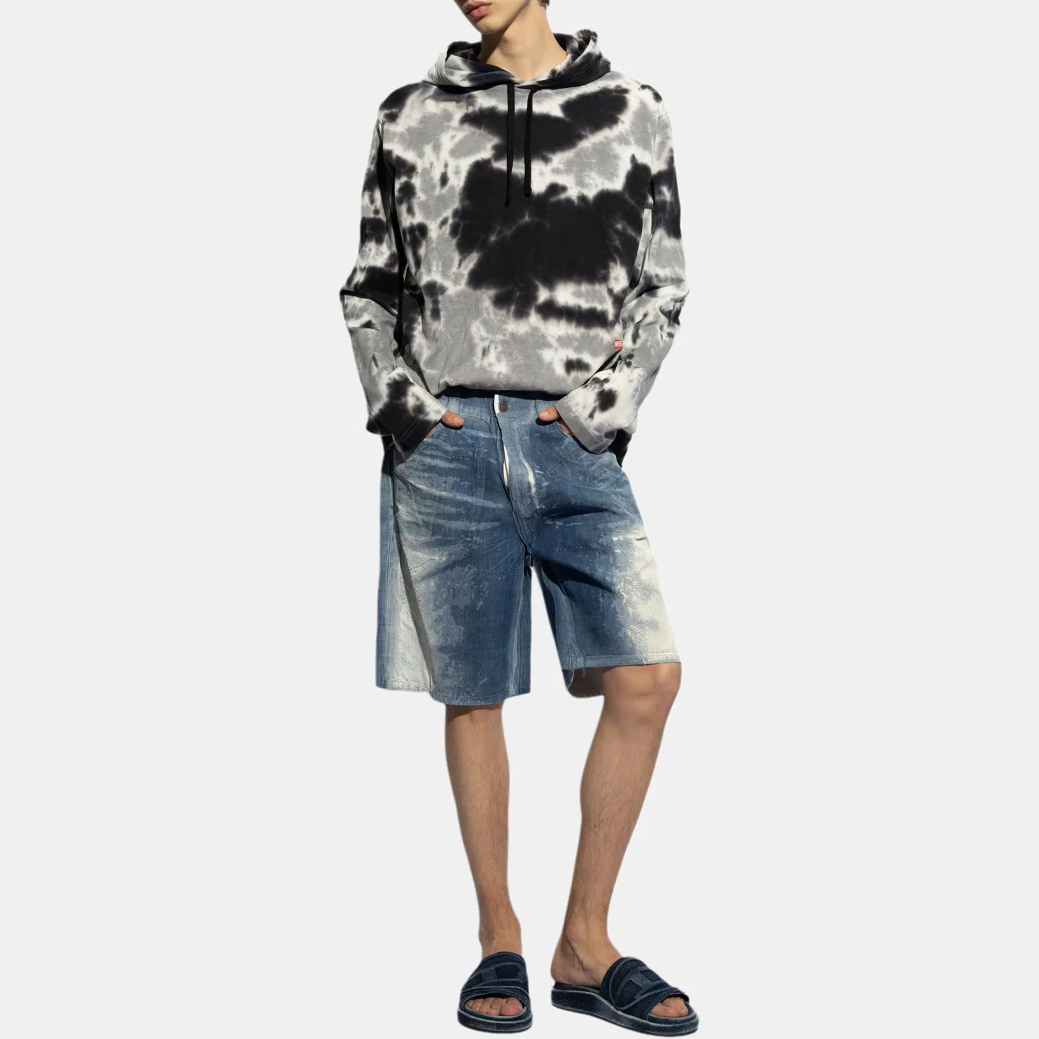 Джинсовые шорты с эффектом потертости DIESEL, Medium Blue — фото 3