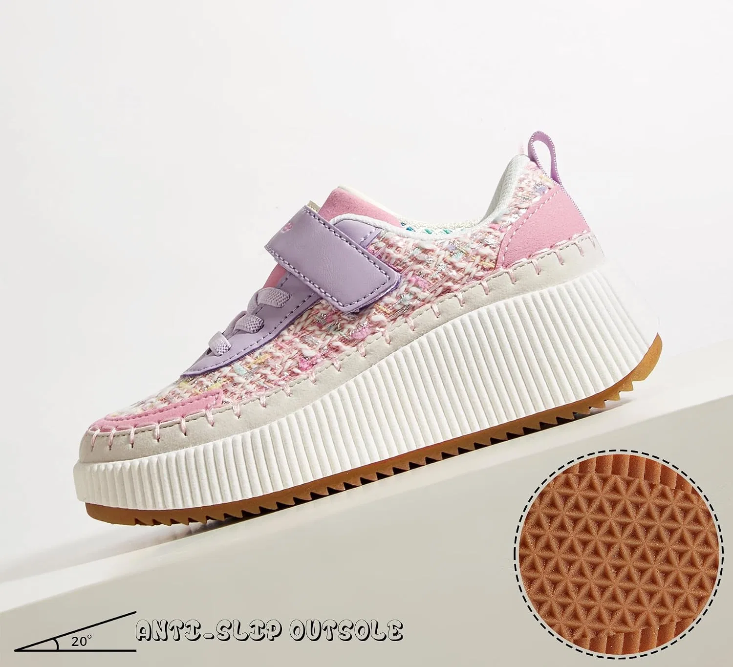 Детские кроссовки для девочек с блестками LUCKY STEP, Pink/Purple Knit — фото 4