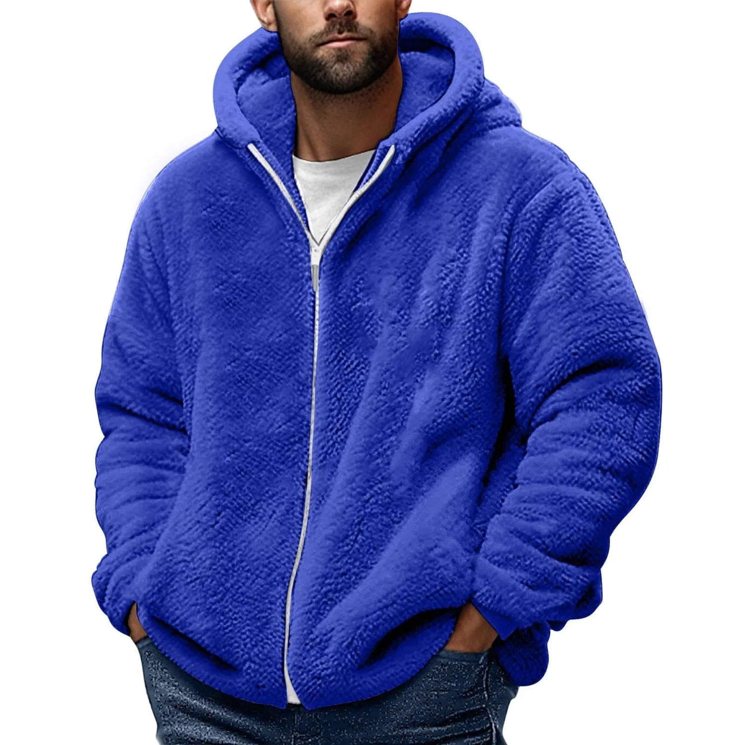 Мужское худи с флисовой подкладкой и капюшоном, на молнии, однотонное, Z11 Dark Blue