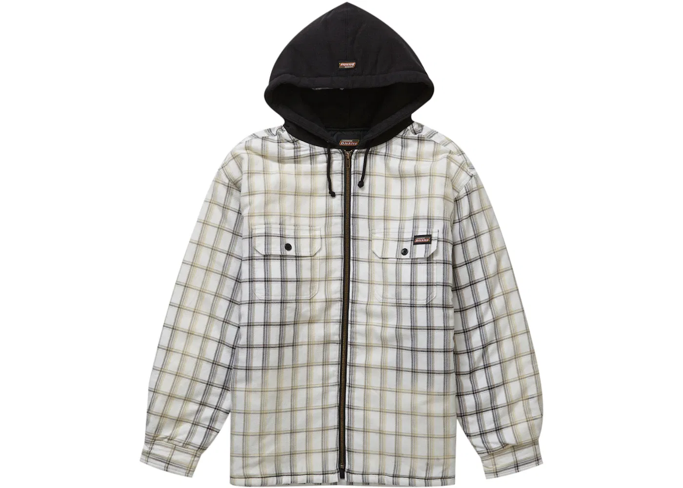 Мужская фланелевая рубашка с капюшоном Supreme Dickies Plaid Hooded Zip Up Shirt, White