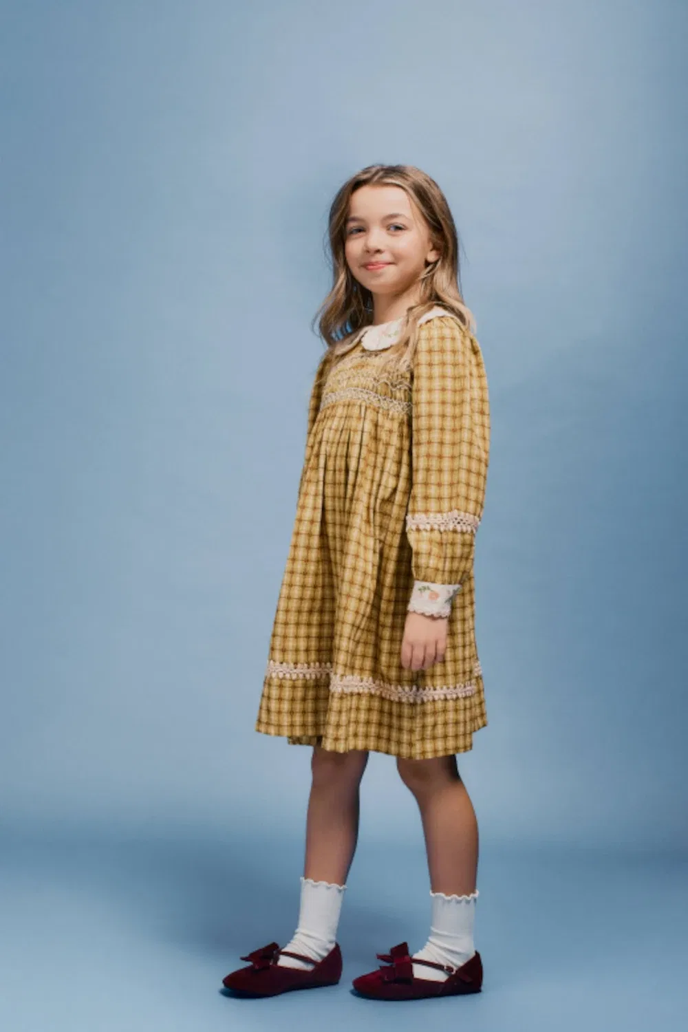 Нарядное платье в клетку Saphira Bebe Organic, коричневый — фото 4