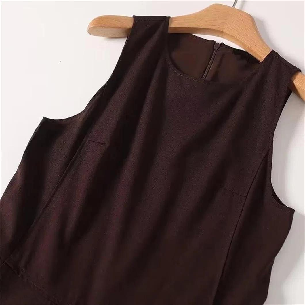 Женское льняное платье-макси A-силуэта без рукавов Generic, Brown — фото 3