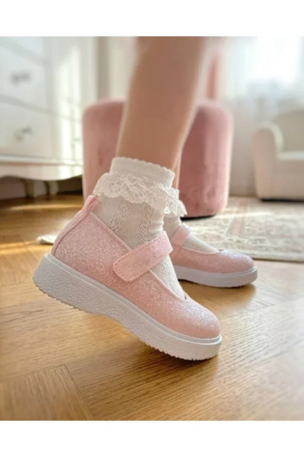 Детские балетки для девочек с принтом Surpie Shoes, Pink Glitter — фото 2