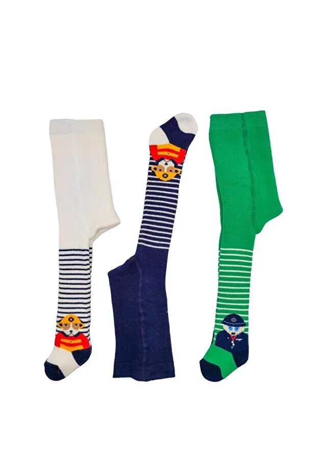 Детские колготки полосатые 3 шт Defne Baby, Green White Navy Blue