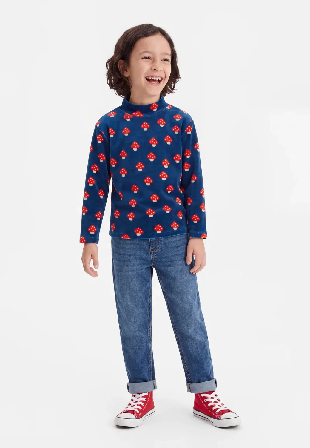 Толстовка с воротником-стойкой в виде крошечных грибов Tinycottons, Light Navy