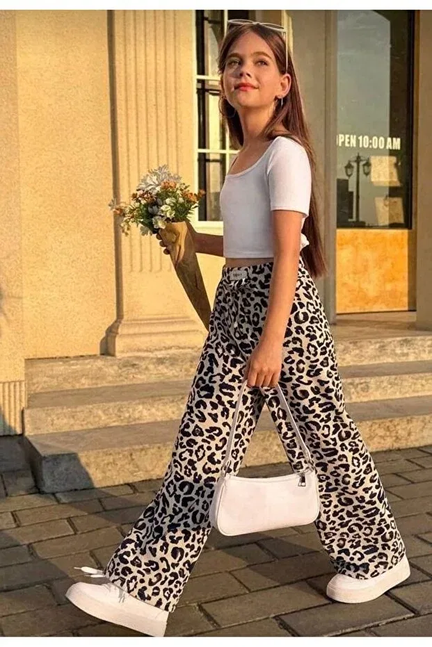 Детские брюки для девочек с принтом Wide Leg Leopard Patriko, Leopard