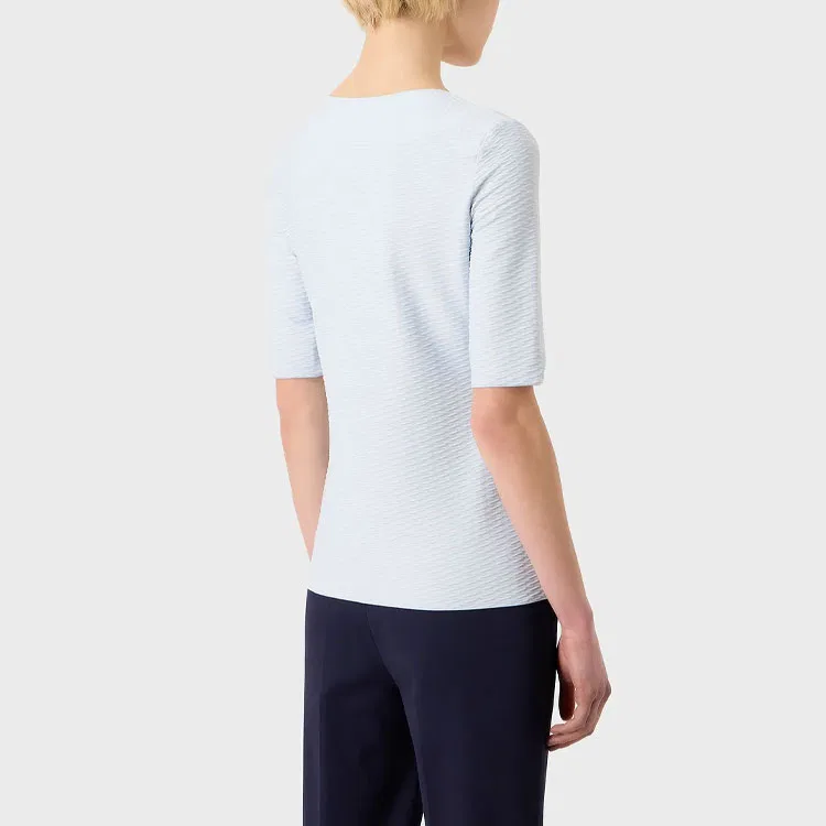 Женский свитер с V-образным вырезом и коротким рукавом Emporio Armani, Light Blue — фото 4