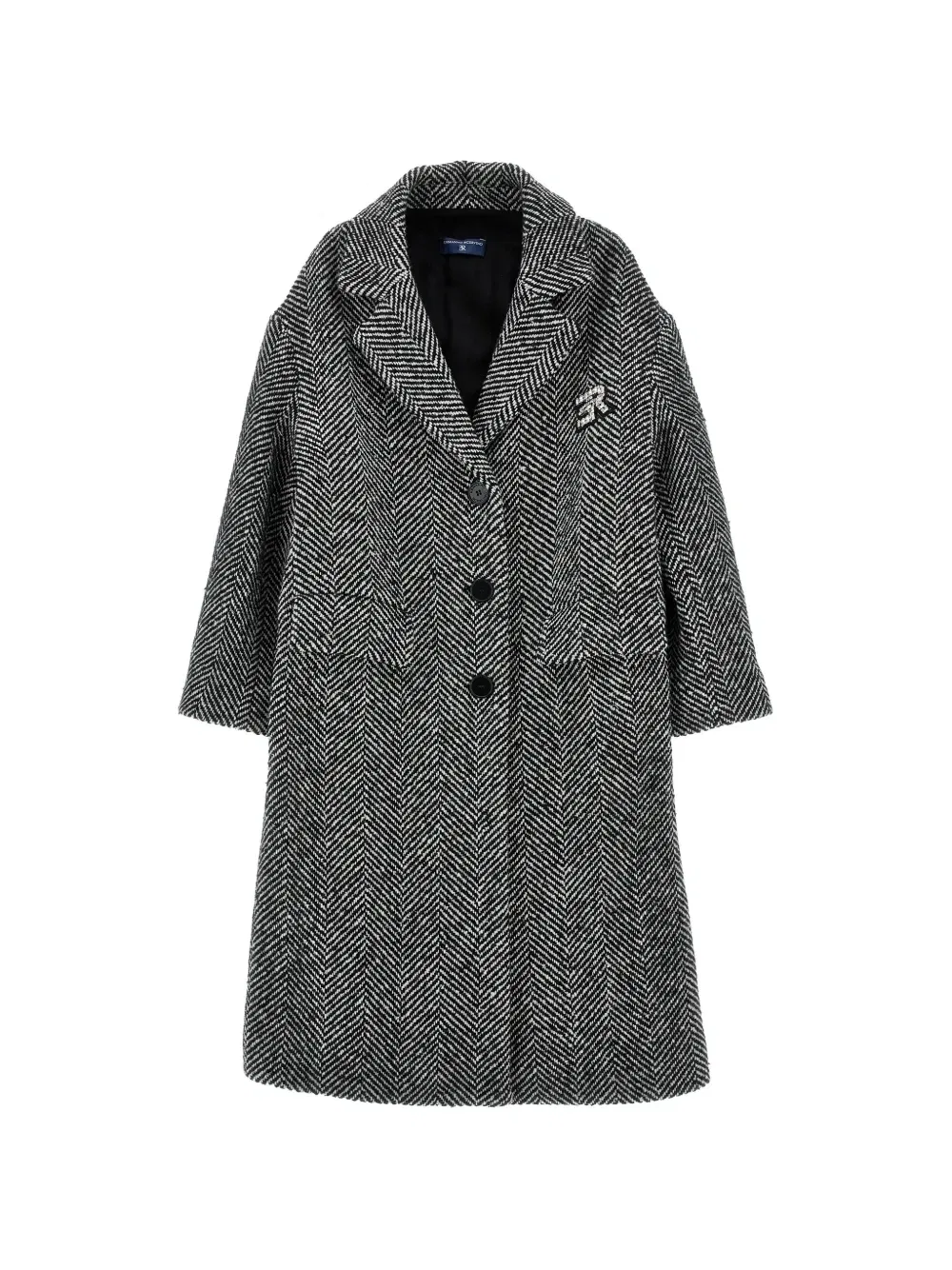 Пальто из трикотажа в елочку, украшенное кристаллами Ermanno Scervino Junior, черный