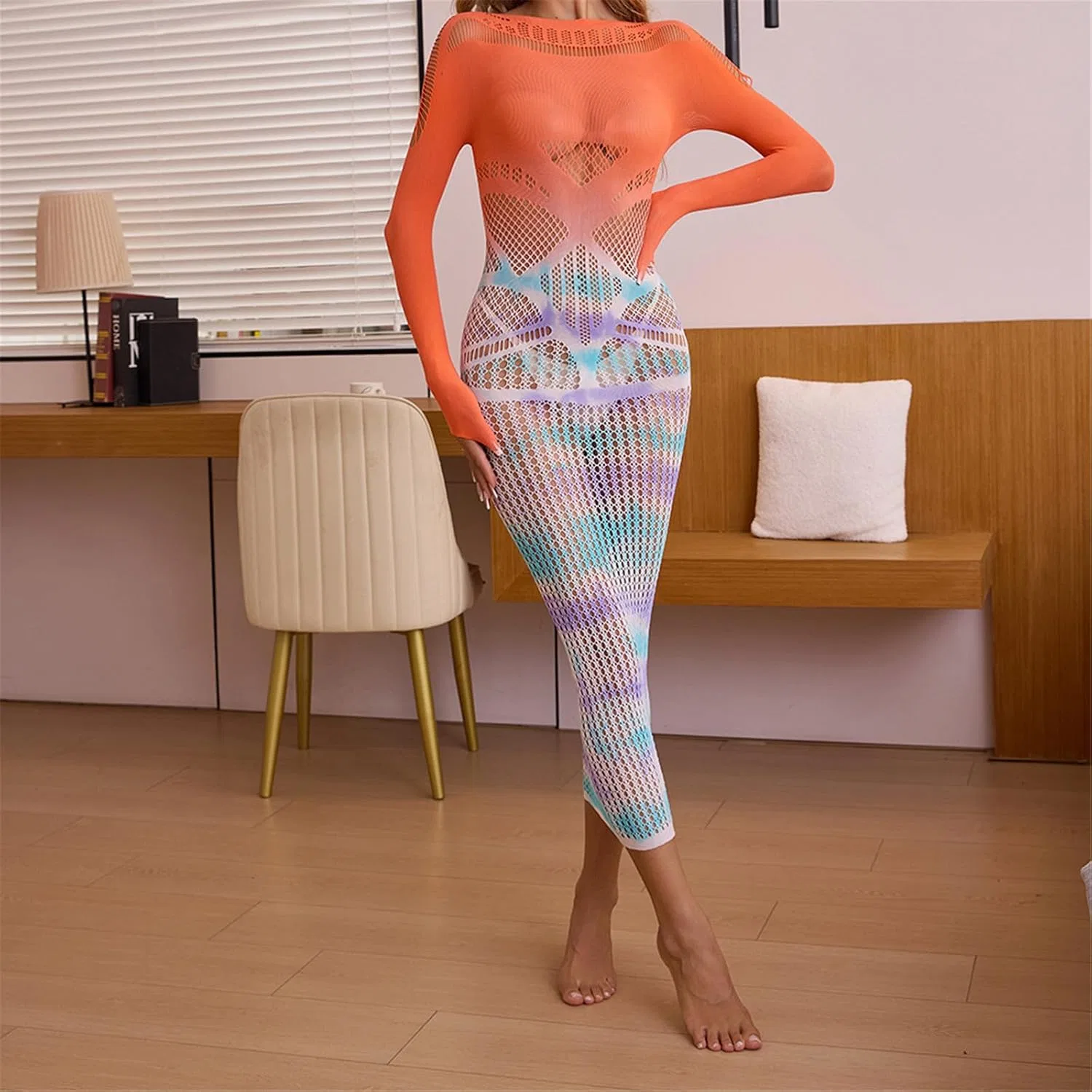 Женское мини-платье с градиентом Bodycon с вырезами, Yellow/Blue/Purple — фото 4