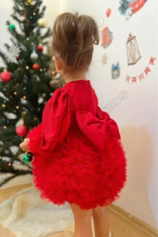 Детское платье для девочек с длинным рукавом Penu Baby Kids, Red — фото 4
