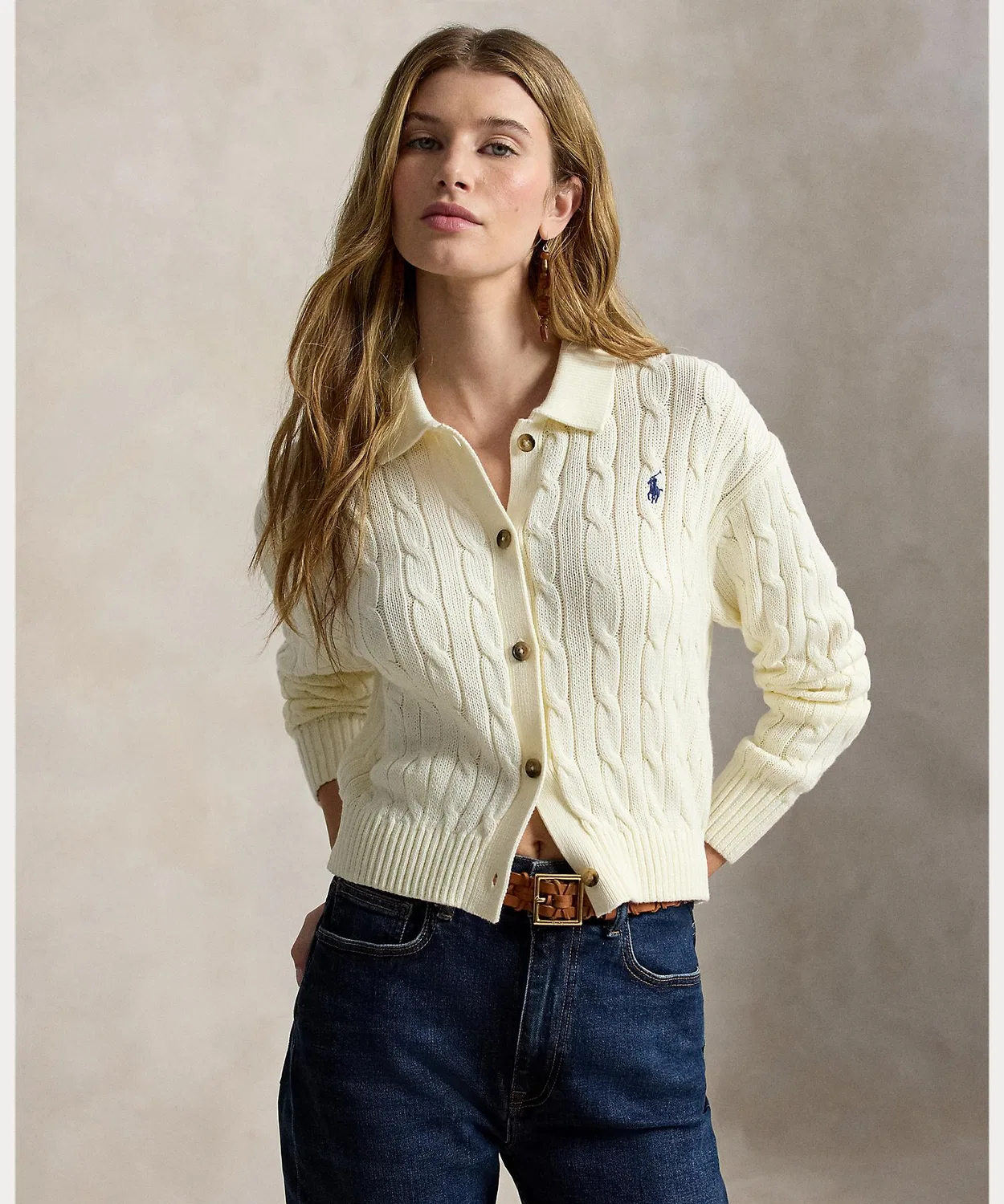 POLO RALPH LAUREN Женский кардиган с поло-воротником Cable Cotton Polo
