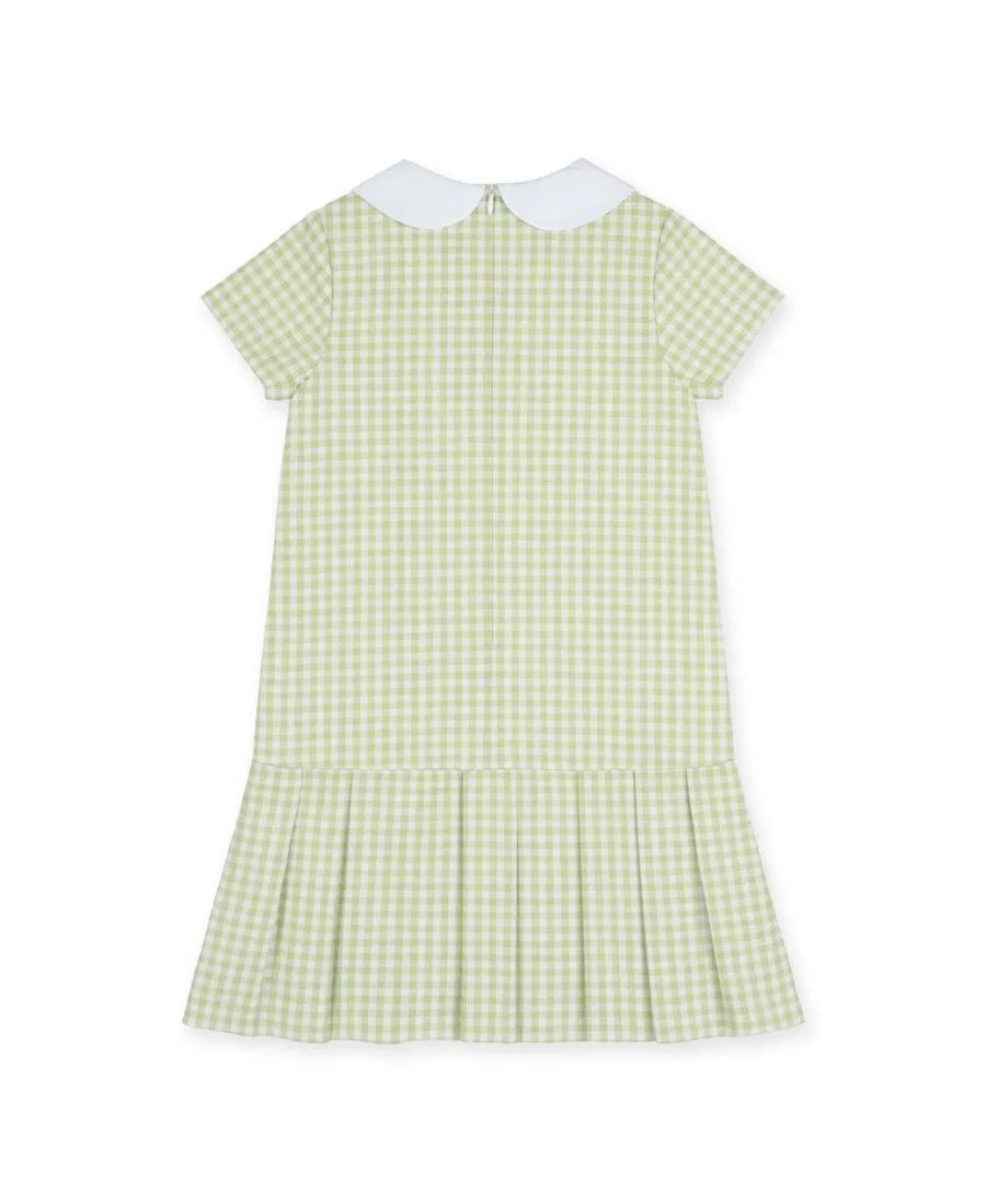 Платье с заниженной талией и плиссированной юбкой Big Girls Check Dress Florence Eiseman, Sage & White Check — фото 2