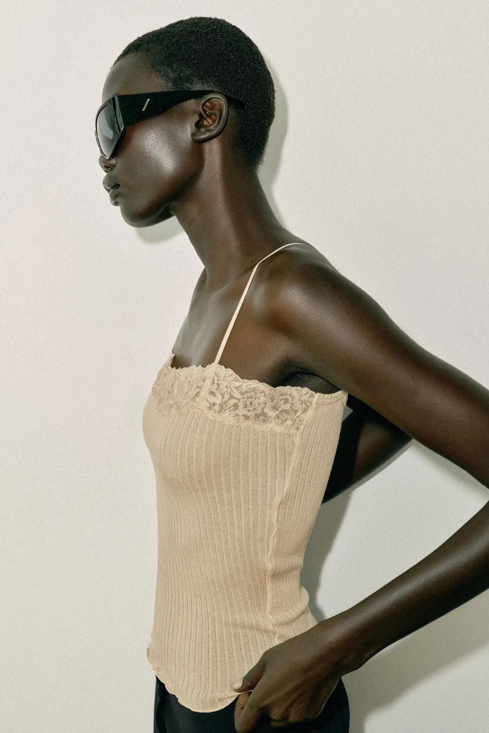Кружевной топ на бретелях ZARA, Beige-pink — фото 3