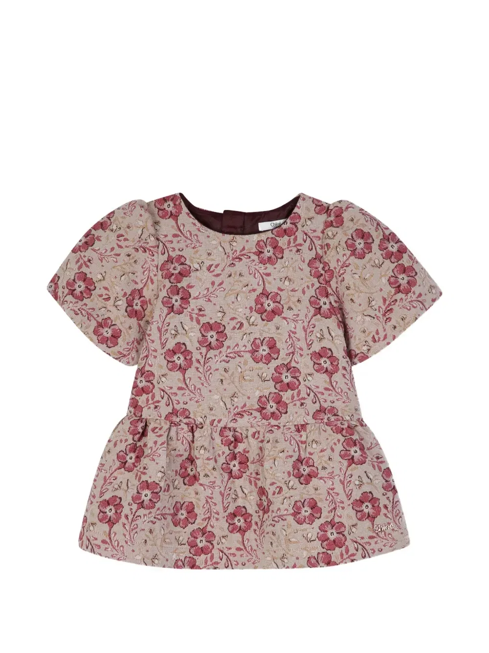 Жаккардовое платье с объемными рукавами Chloe Kids, бежевый