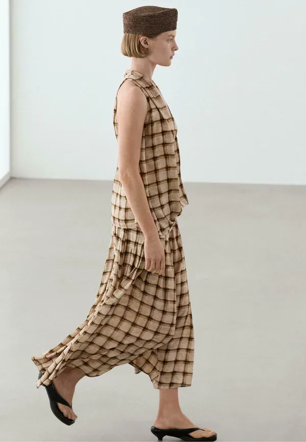 Юбка длинная Checked Maxi skirt Massimo Dutti, коричневый — фото 3