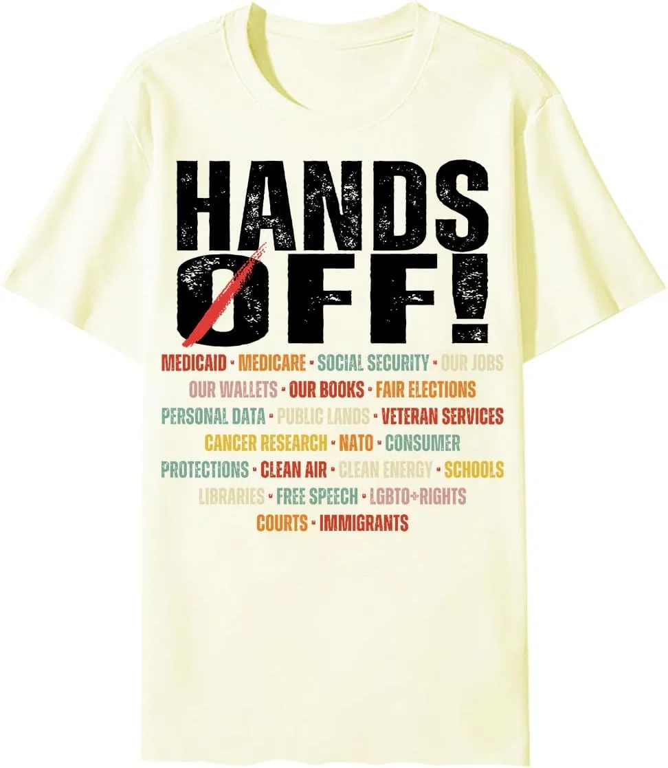 Футболка с принтом Hands Off Protest Social Security Regular Fit, Creamy Yellow