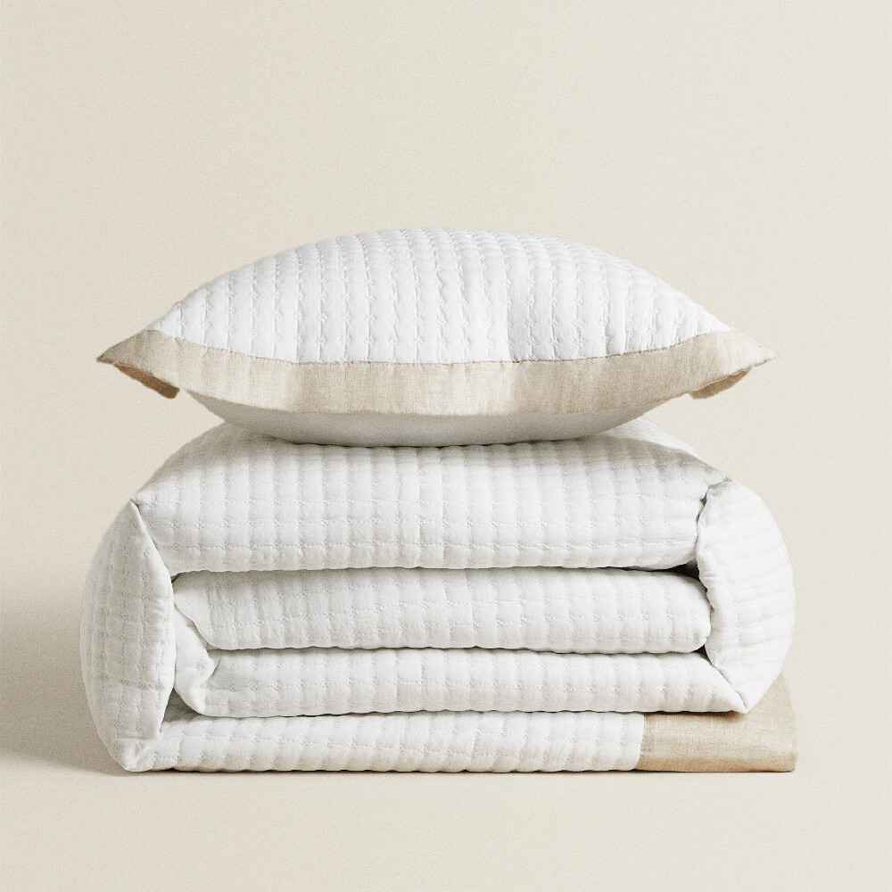 

Одеяло Zara Home Textured With Linen Border, светло-кремовый